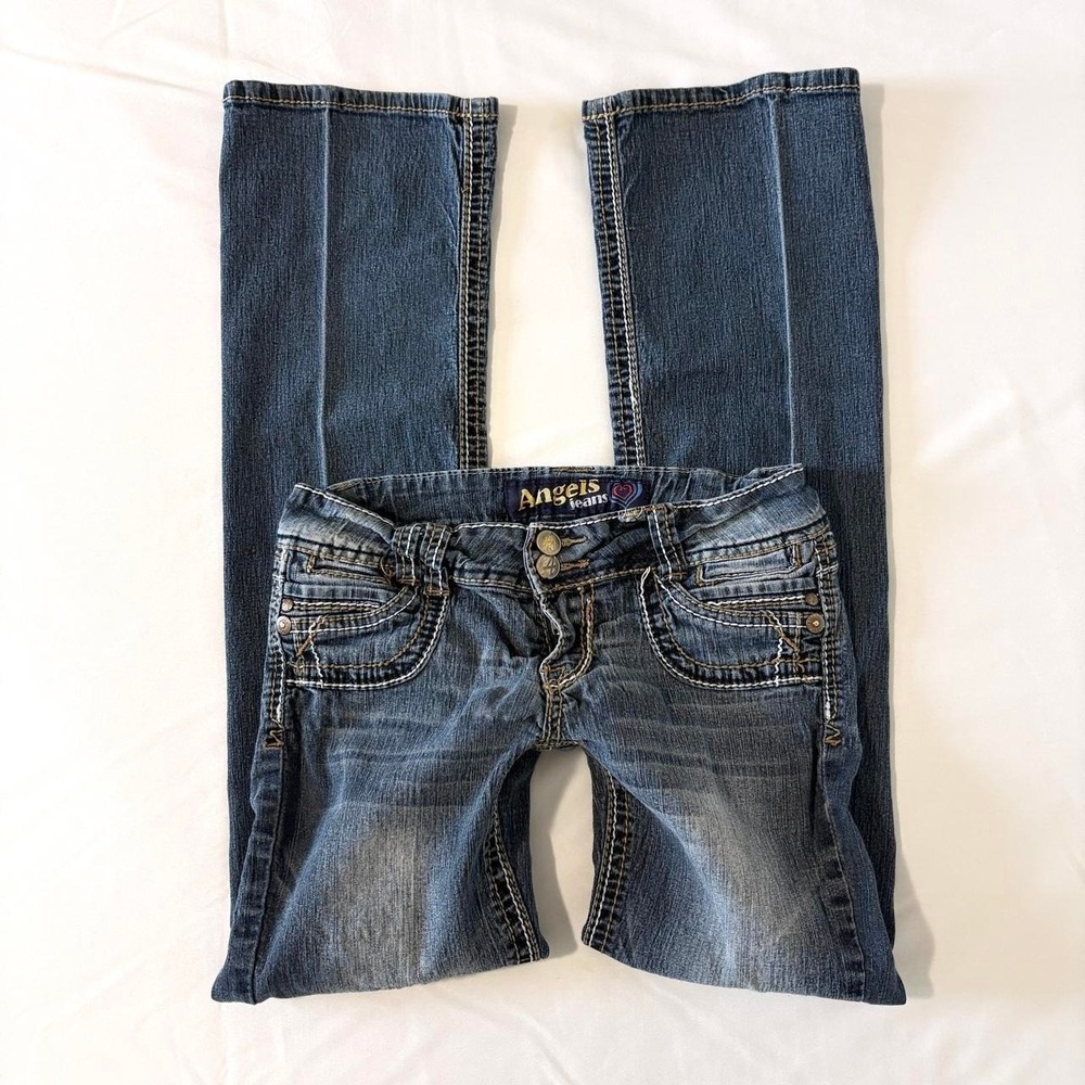 angel low rise double button double button stitch flare jeans vintage y2k size 7